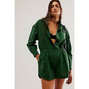 Free People Green Button-Up Romper